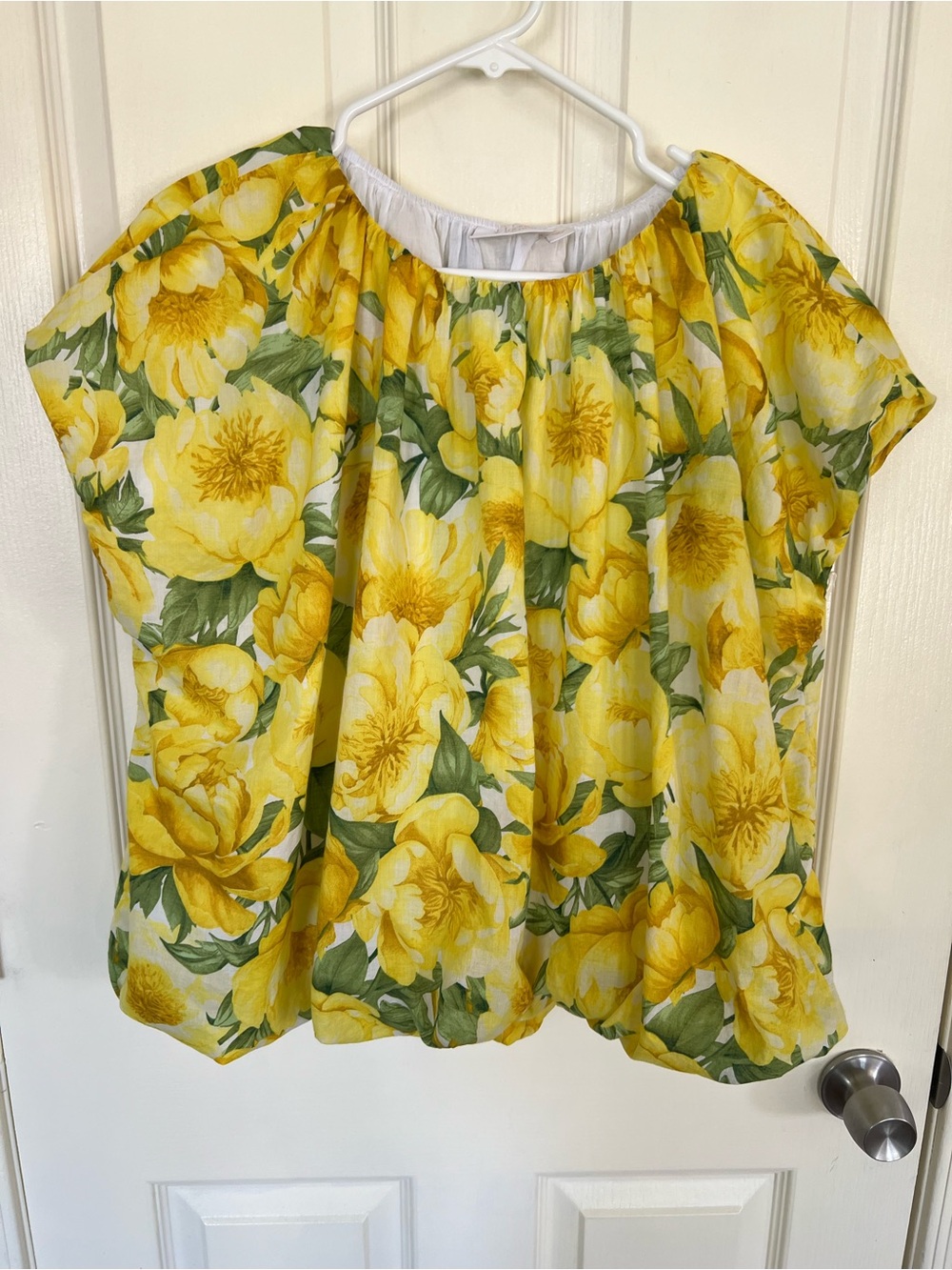 Carla Rockmore Collection Bubble Yellow Peony Floral Peasant Blouse Size Large - Picture 6 of 9